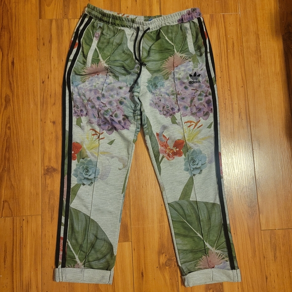 Adidas Women's Floral Joggers - Gray and Green - Picture 1 of 4